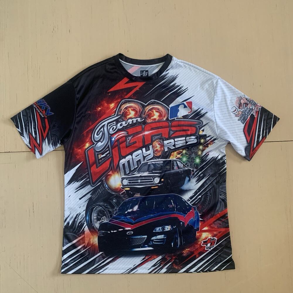 Team Ligas Mayores Mens Sz L Racing Short Sleeve Jersey T-shirt Puerto Rico Flag - Picture 2 of 16